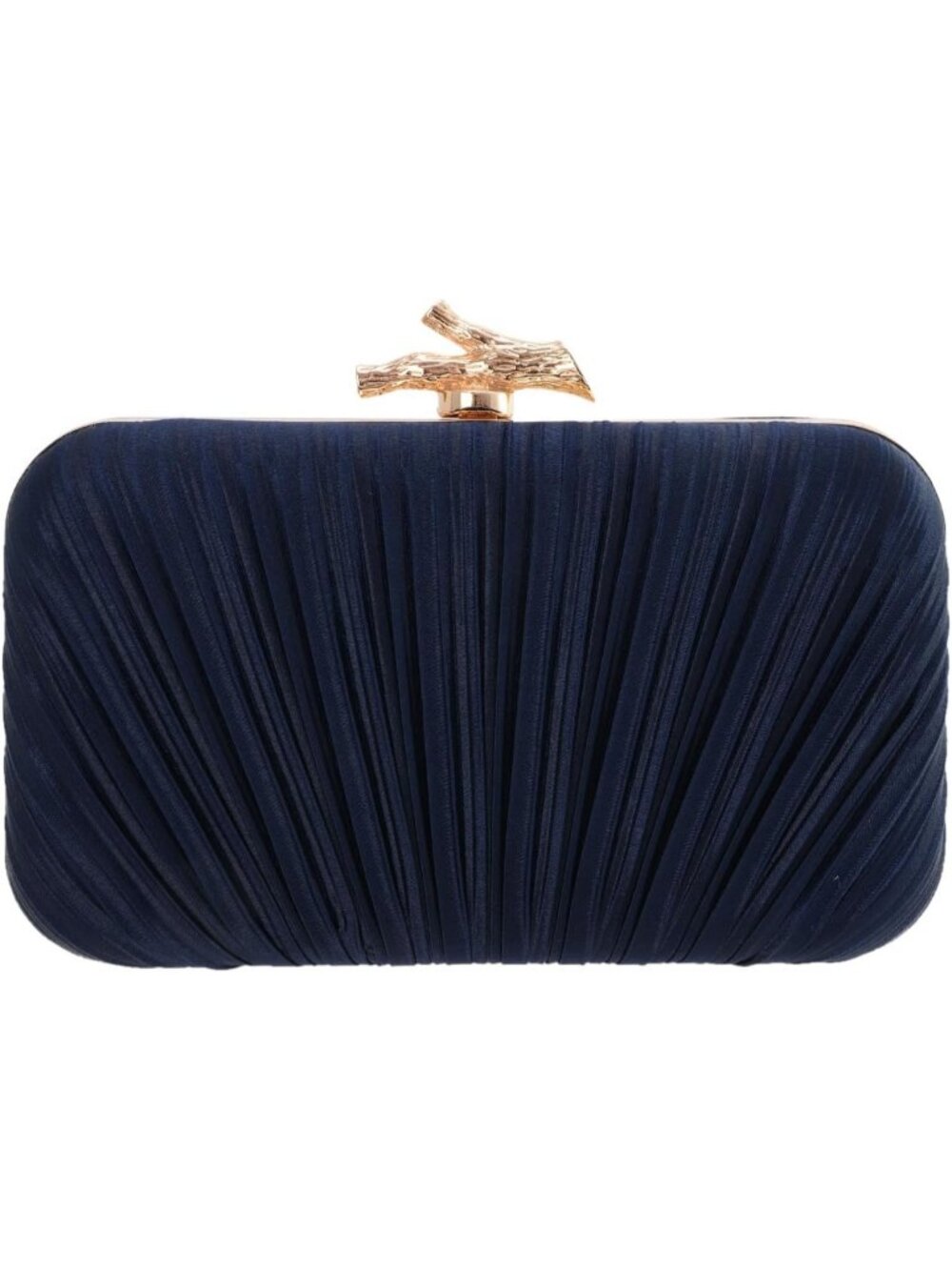 Women's Dark Blue Pleated Clutch Purse For With Chain Wedding Party Evening Bag